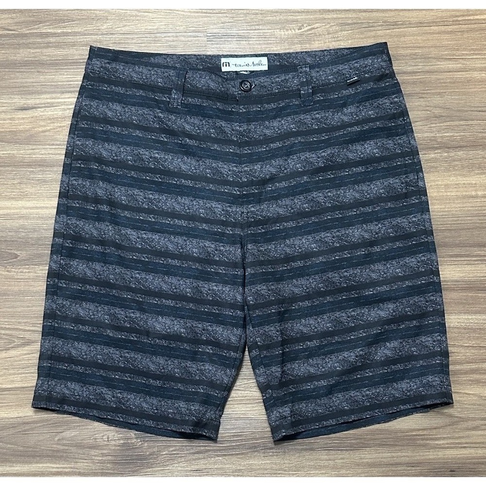 Travis Mathew Hybrid Performance Stretch Grey Striped 11" Golf Shorts Men Sz 34